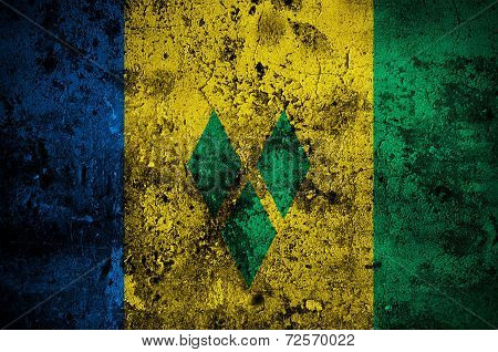 Grunge Flag Of Saint Vincent And The Grenadines With Capital In Kingstown