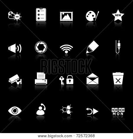 General Computer Screen Icons With Reflect On Black Background