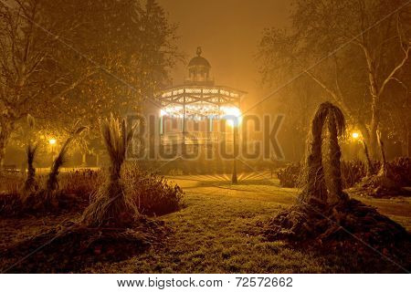 Foggy Night View Of Park Pavillion