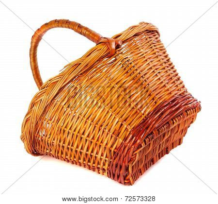 Empty Wicker Basket On White Background