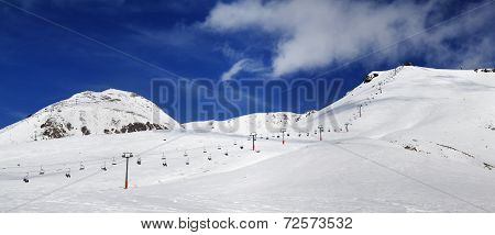 Panorama Of Ski Slope At Sunny Winter Day