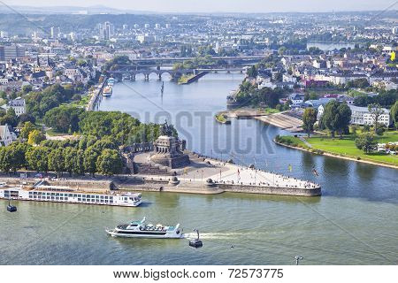 Deutsches Eck - Monument At The Confluence Of Rivers In Koblenz