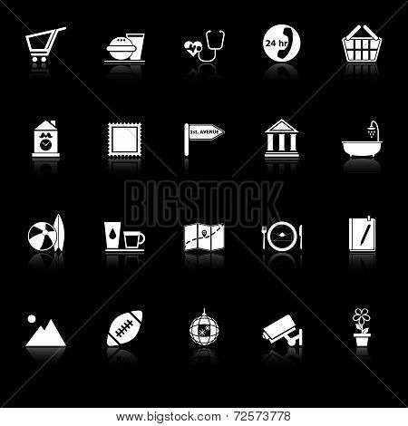 Public Place Sign Icons With Reflect On Black Background