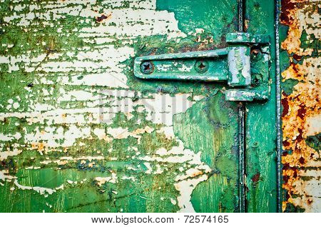Rusty Metal Door With Hinge Cracked Paint