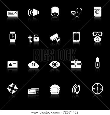 Passenger Security Icons With Reflect On Black Background
