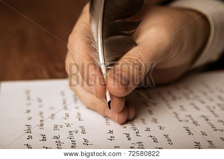 Writer Writes A Fountain Pen On Paper Work