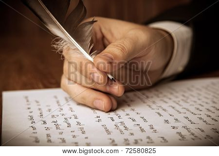 Writer Writes A Fountain Pen On Paper Work