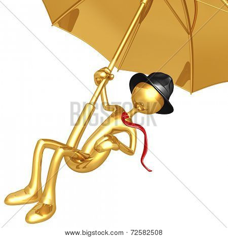 Businessman Flying On A Giant Umbrella