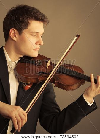 Man Violinist Playing Violin. Classical Music Art