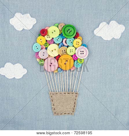 Hot Air Balloon Made Of Multicolored Buttons1