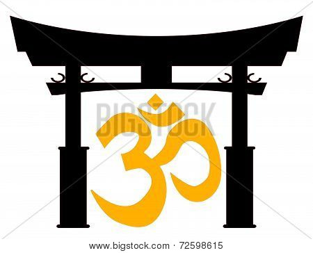 Tori Gate Silhouette And Om