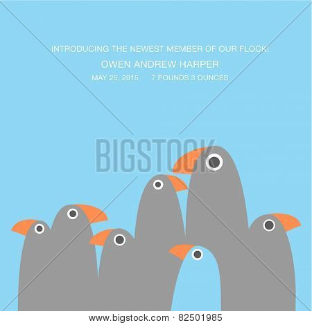 birth announcement  with funny birds and text space