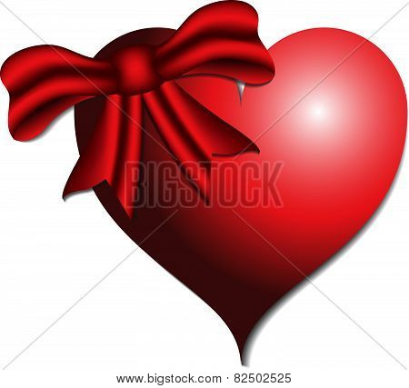 3D Red Heart With Ribbon