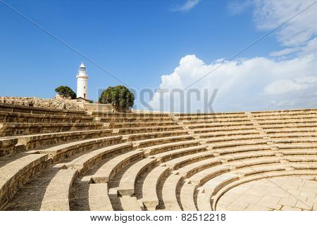 Ancient Odeon dated 2nd century A.D. in Paphos Archaeological Park, Cyprus.