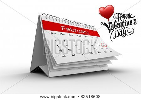 Cute valentines message against february calendar