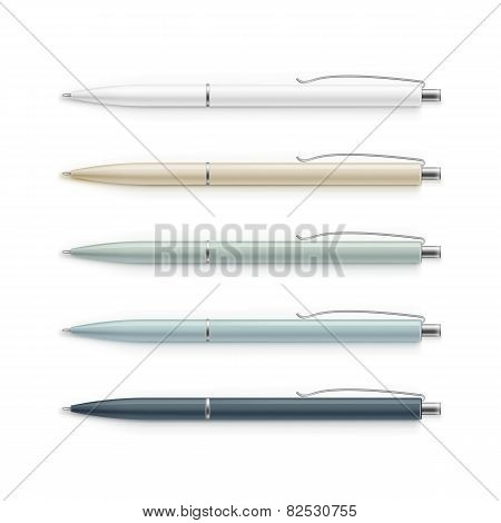 Set of Blank Multicolored Pens with Metal Caps