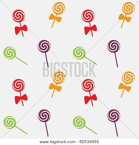 Seamless Lollipop Candies Pattern, Vector Background