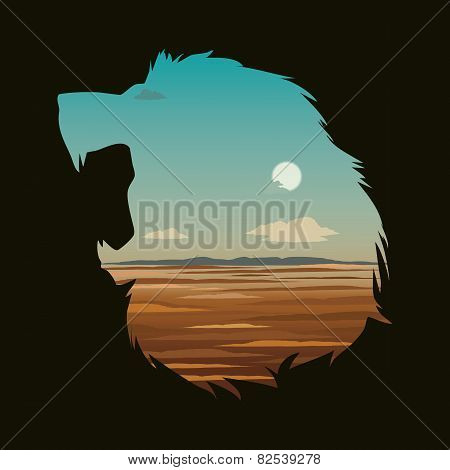 Vector Illustration With Lion Head And Double Exposure Effect.