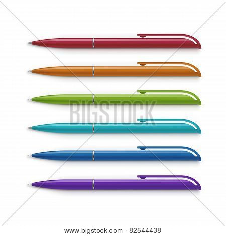 Set of Blank Multicolored Pens Isolated on White