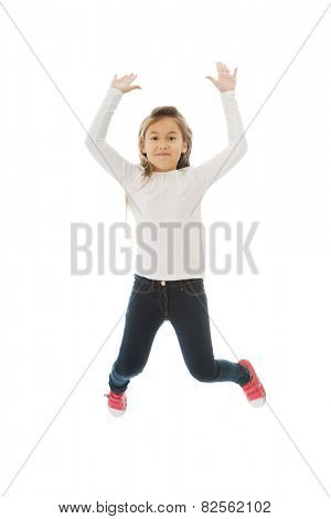 Little pretty girl jumping with joy