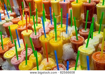 Fruit smoothies at a market