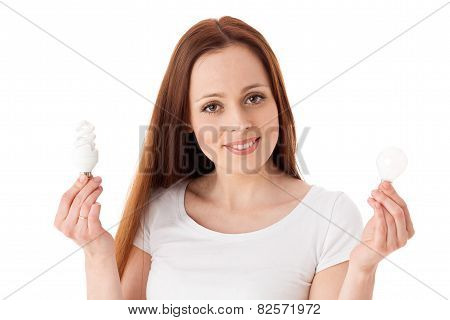 Young Woman With Lightbulbs.
