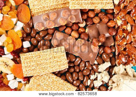 Dry fruit on blue wood background