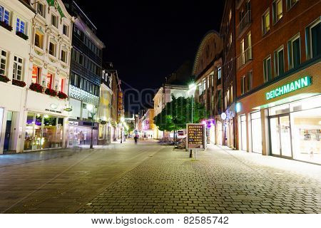 DUSSELDORF - SEP 16: Dusseldorf at night on September 16, 2014 in Dusseldorf, Germany. Dusseldorf is the capital city of the German state of North Rhine-Westphalia