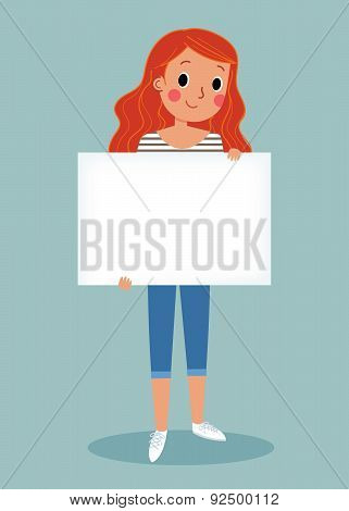 Young Man Holding Blank Sign