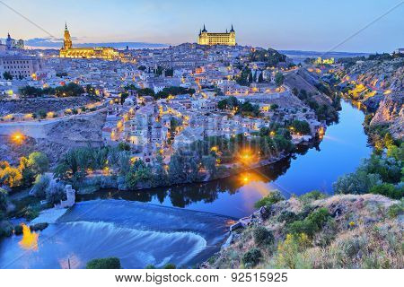 Toledo in the evening with picturesque bend of river