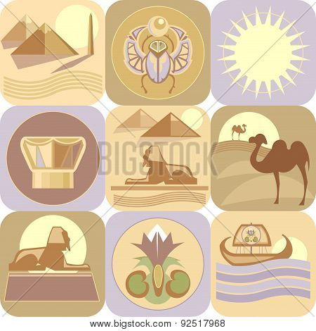 Egypt, landmarks, vector icons