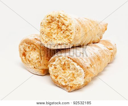 Fresh Puff Pastry With Cream Isolated