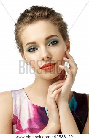 Pretty Woman Portrait With Red Lips