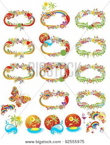 Collection of summery colorful abstract frames and design elements