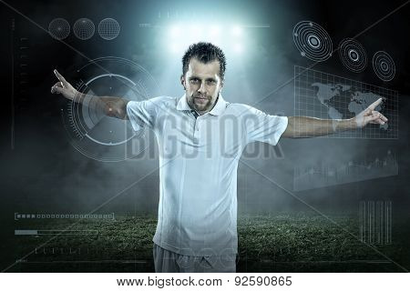Soccer player with ball in action outdoors