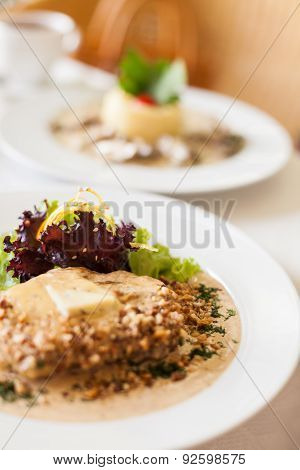 Veal Fillet With A Creamy Souce Made Of Dorblu Cheese And Walnut