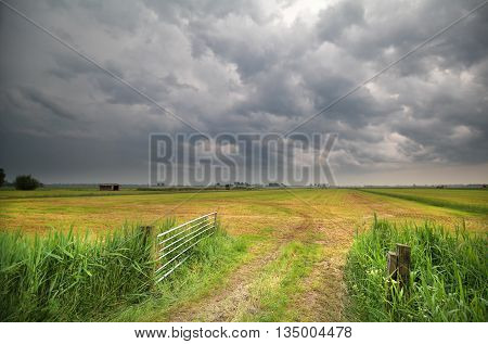 stormy cloud on sky over farmland Holland