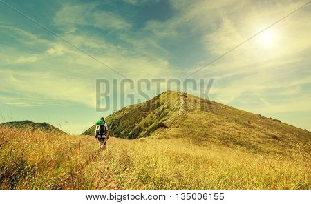 Mountain trakkers walking by slovakian Tatry .