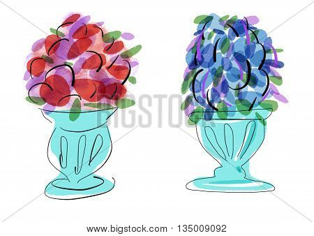 red and blue flower pot illustration icon symbol