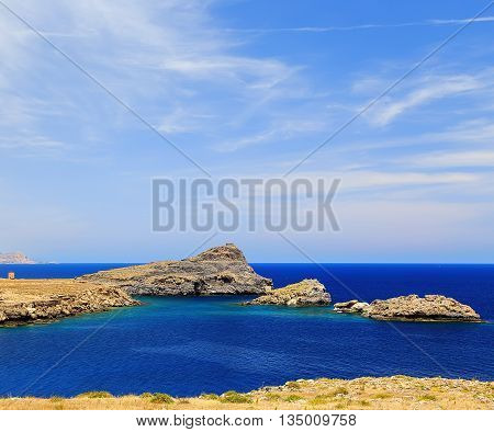 view of the sea and the beautiful lagoon on top of the Mediterranean Sea Rhodes