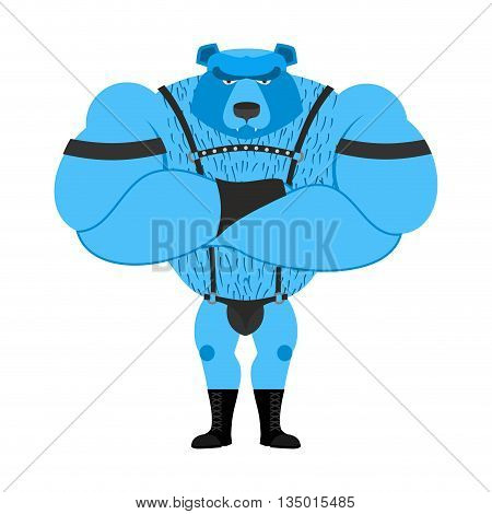 Gay Bear Symbol Of Sexual Community. Big Strong Blue Bear. Tons Powerful Wild Animal In  Leather Sui