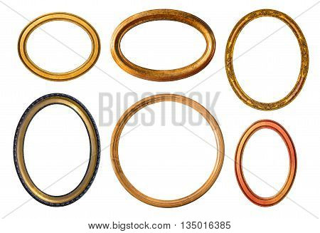 The wooden oval frame isolated on white background