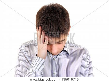Sad Teenager feel Headache Isolated on the White Background