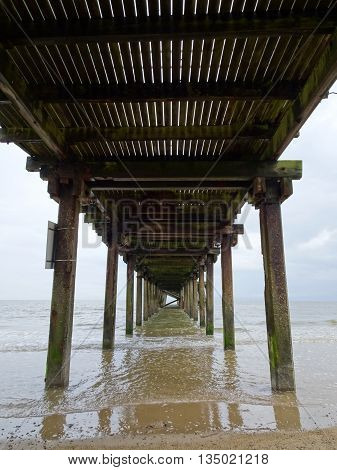 Beach pier seascape photographed at Lowestoft in Norfolk