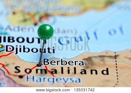 Berbera pinned on a map of Somalia