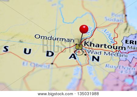 Khartoum pinned on a map of Sudan