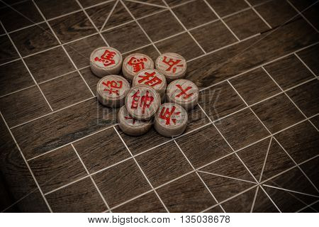 Chinese chesses on chessboardthey are Admiral Cannons Elephants Advisors King Knights Rooks Pawns & chessit is very commond & popula in China