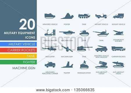 military equipment vector set of modern simple icons