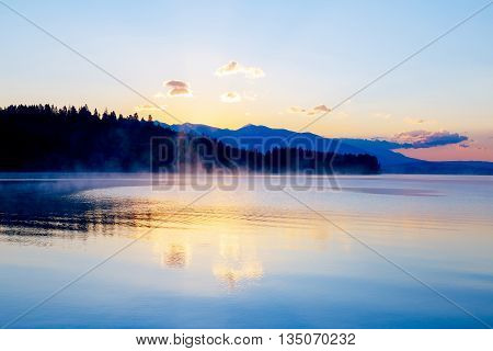 Beautiful Landscape With Mountains And Lake At Dawn In Golden, B