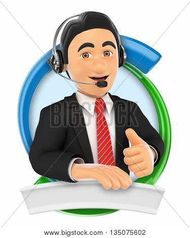 3d logo illustration. Call center. Custom service. Isolated white background.